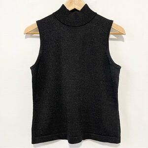 Evie Silk Blend Metallic Sleevless Mock Neck Top (Black)  - Medium